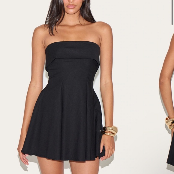 Prettylittlething black linen blend bandeau fold over shift dress strapless 2 - Picture 1 of 13